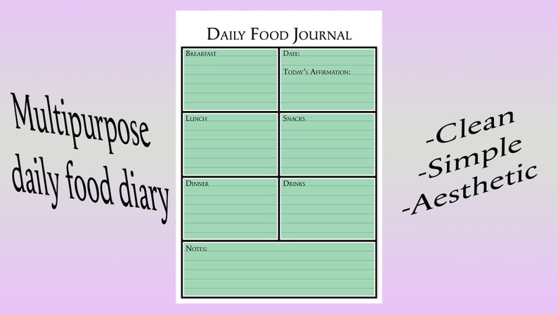 Simple Daily Food Journal - Etsy