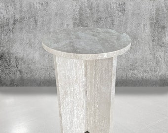 Custom Size Available Travertine Round Side Table Decor Stand Plant Stand Handmade Natural Stone Free Domestic Shipping Custom Design