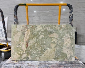 Breccia Verde Seravezza Marble Remnant Piece Soft Green Polished 21" x 38" x 3/4" (approximate size)