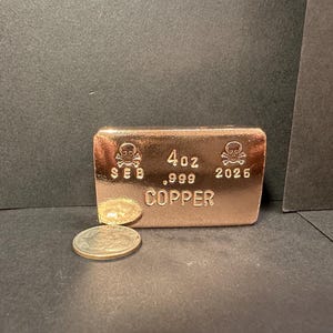 4oz hand poured pure 999 copper bar/ingot “Swamp East Bullion”