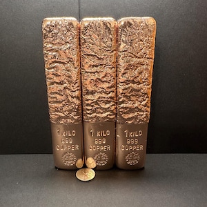 3- 1 Kilo (1000g) Hand Poured Pure 999 Copper Bar/ingot “swamp