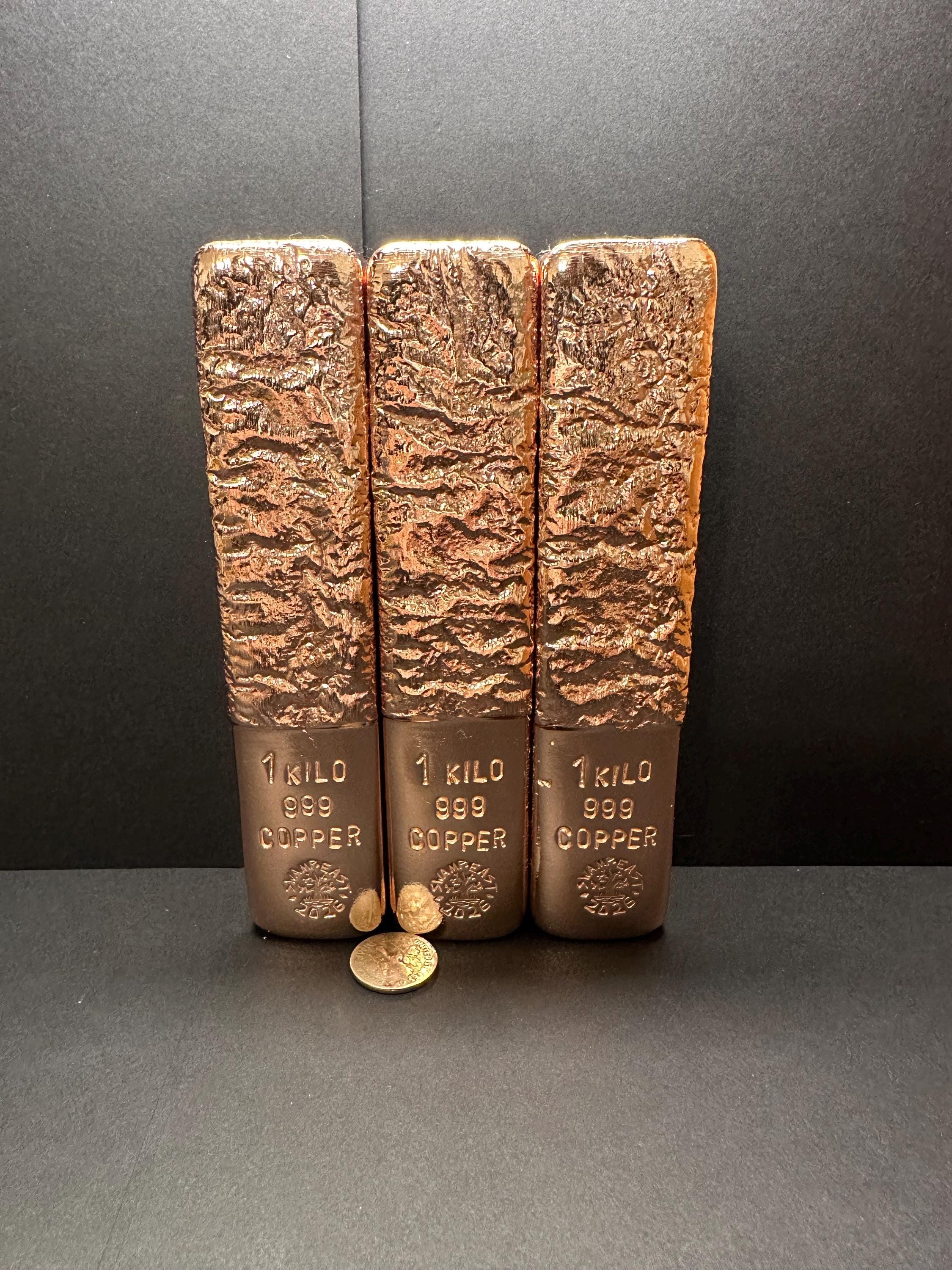 copper 銅　1000% bar 3- 1 Kilo (1000g) Hand Poured Pure 999 Copper Bar/ingot “swamp