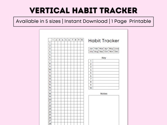 Vertical Habit Tracker Instant Download Vertical Habit | Etsy