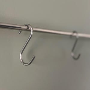 Polished Nickel Kitchen Pot Rail + Chrome Hooks - FREE SHIPPING