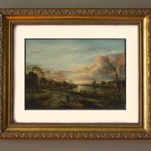 Landscape at Sunset by Aert van der Neer - Museum Moody Landscape with FAUX MAT | Digital Download Home Art Print | Printable Painting
