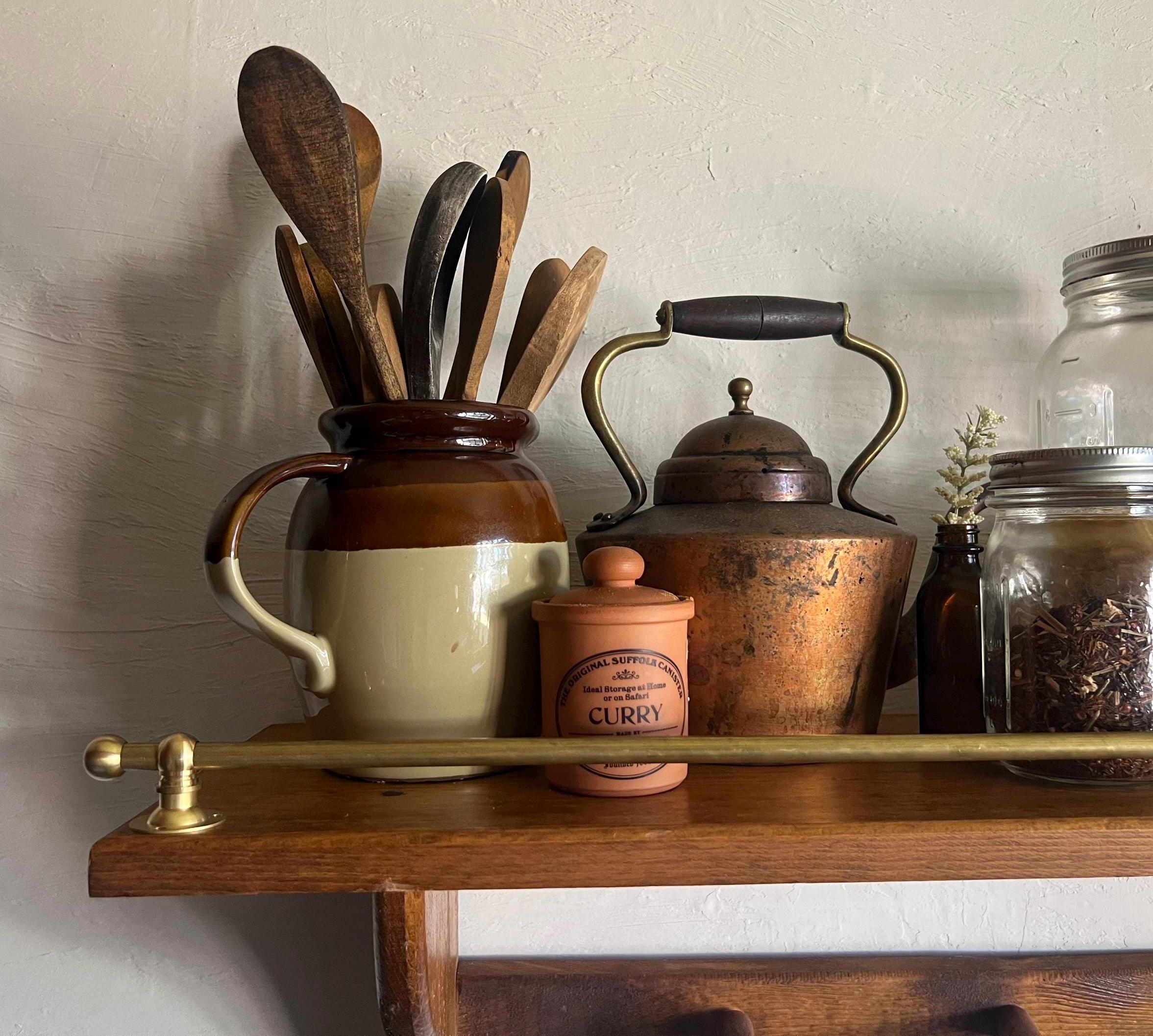 Étagère En Bois Massif Avec Incrustations De Laiton – Artisanale Inde – Pose Ou Suspension