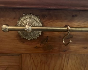 Brass Kitchen Pot Rail - 100% Unlacquered Brass + Brass Hooks FREE SHIPPING