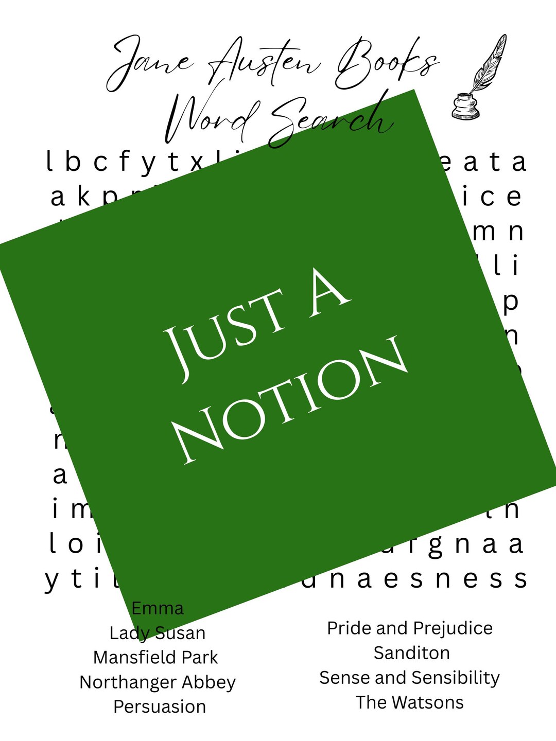 Jane Word Jane Austen Works Word Search (DIGITAL DOWNLOAD) - Etsy