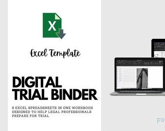 Digital Trial Binder/Excel Workbook for Legal Professionals | Trial Prep/Preparation Template for Lawyers, Attorneys, Paralegals | Excel