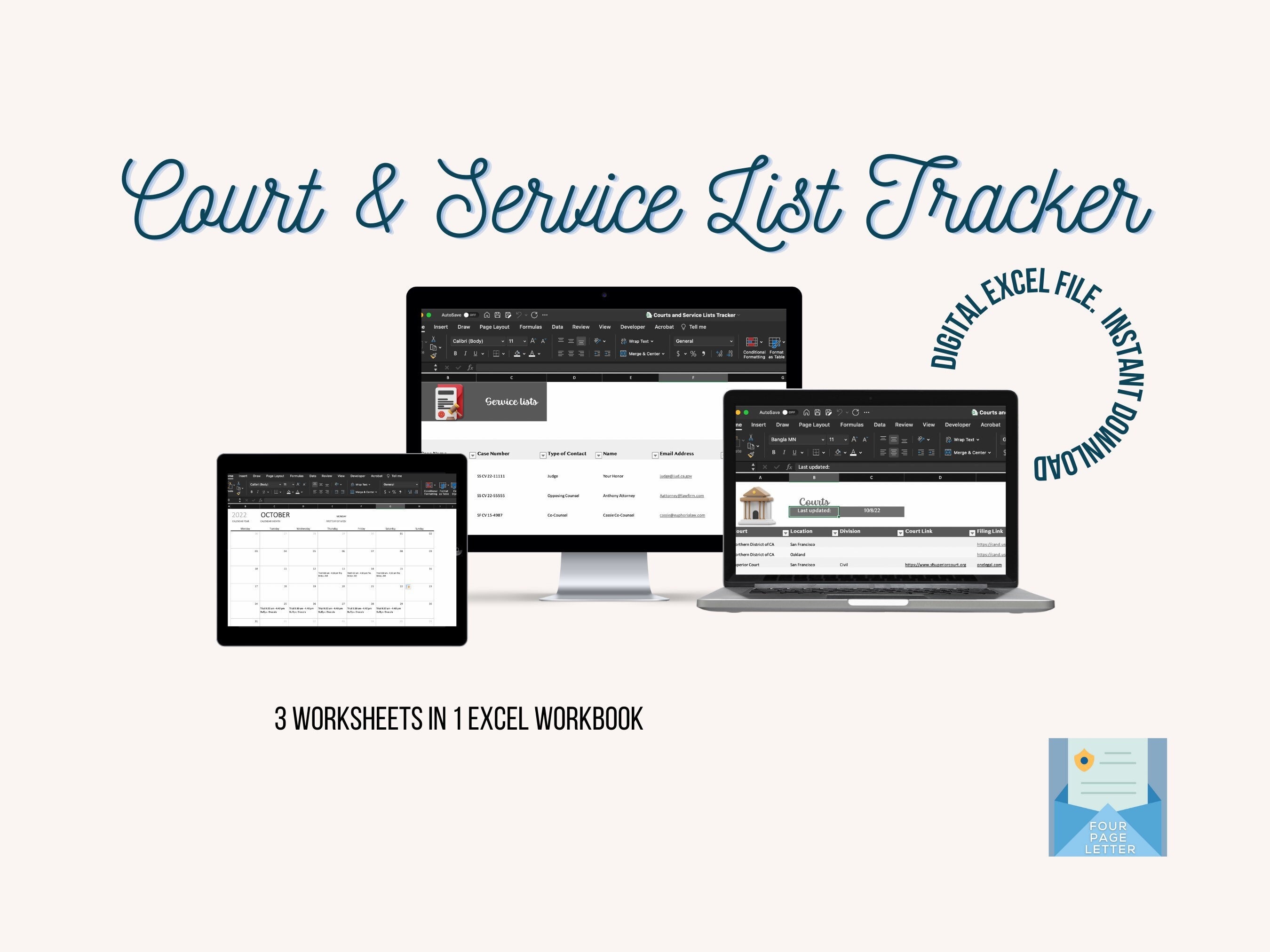 Track Court Rules Docket Calendar and Service Lists Excel - Etsy