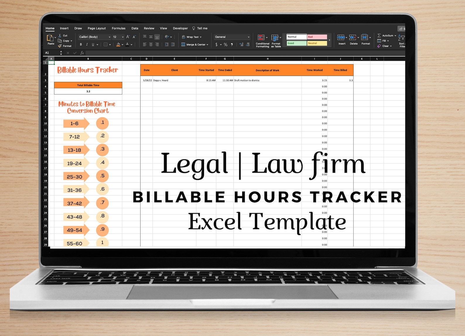 Legal Billable Hours Tracker: Excel/google Sheets Template (digital ...