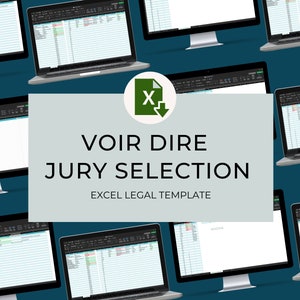 May include: A digital download of an Excel spreadsheet template for jury selection. The template is titled "Voir Dire Jury Selection Excel Legal Template".