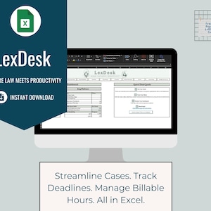 LexDesk Legal Case Management System | Excel Legal Tools for Lawyers, Paralegals, Legal Secretaries | Digital Excel Planner for Legal Pros