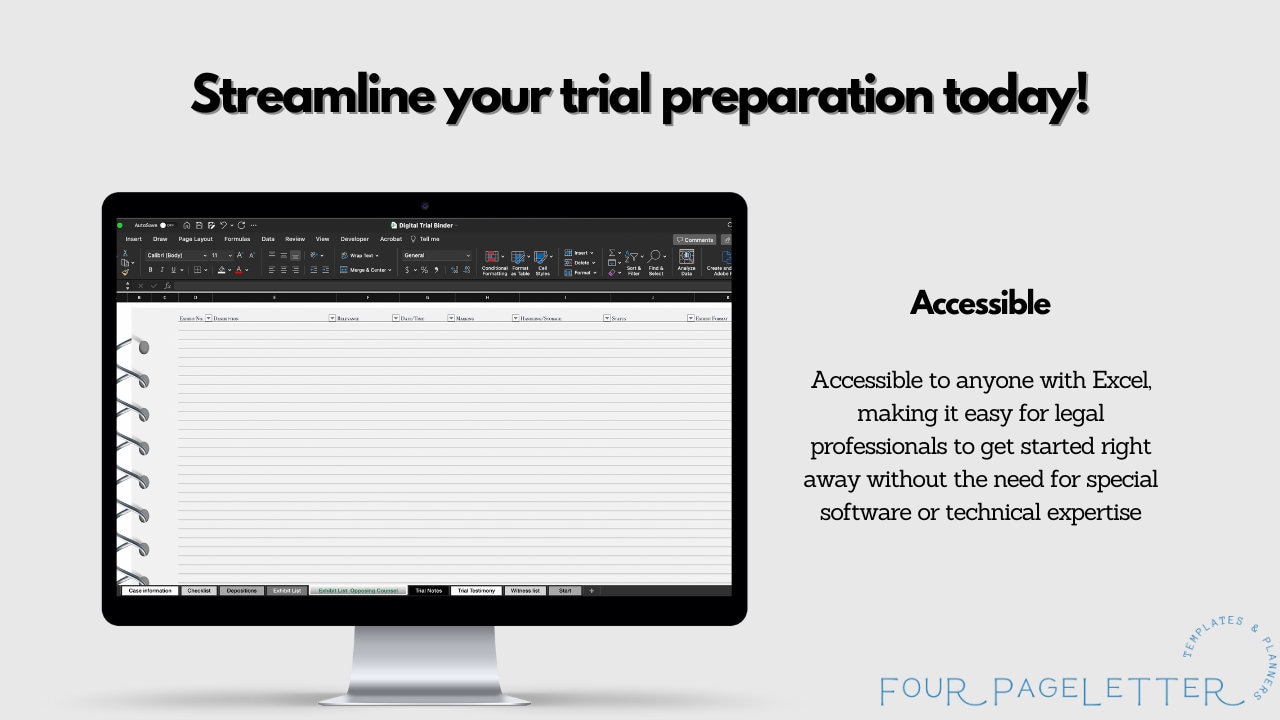 Digital Trial Binder/excel Workbook for Legal Professionals Trial Prep