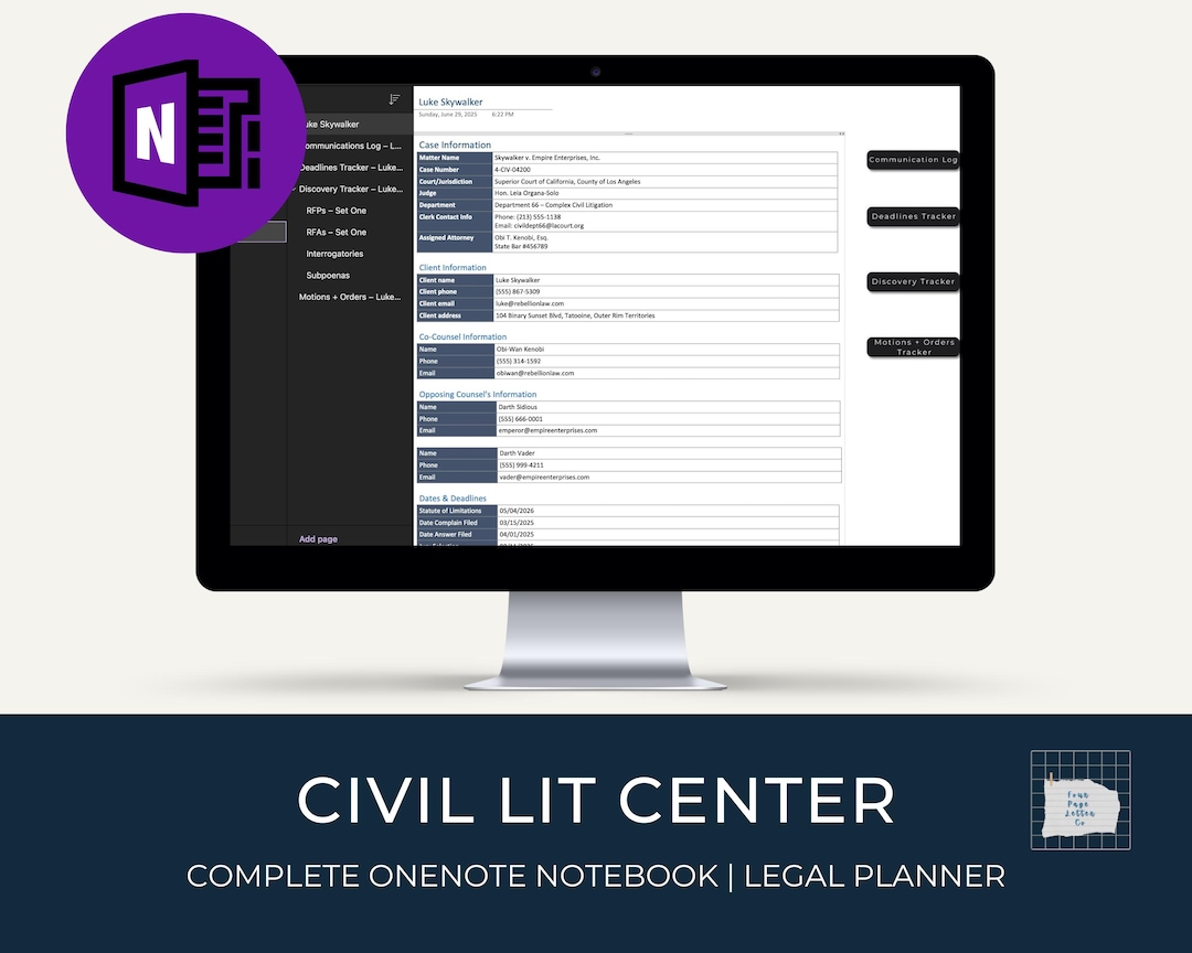 Civil Litigation Onenote Planner: Digital Legal Case File (digital ...