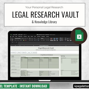 Legal Research Tracker Excel Template | Case Law Organizer, Attorney & Paralegal Research Database, Legal Research Vault