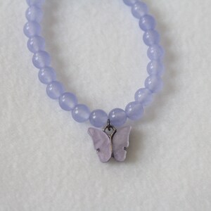 Purple Beaded Bracelet with Butterfly Charm - Choose your Size! - purple bracelet, butterfly jewelry