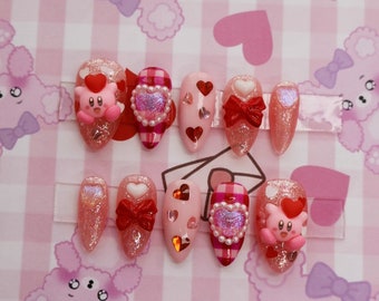 Cute Pink Puff Friend Valentine's Day Inspired Nails | Reusable Luxury Press on Nails
