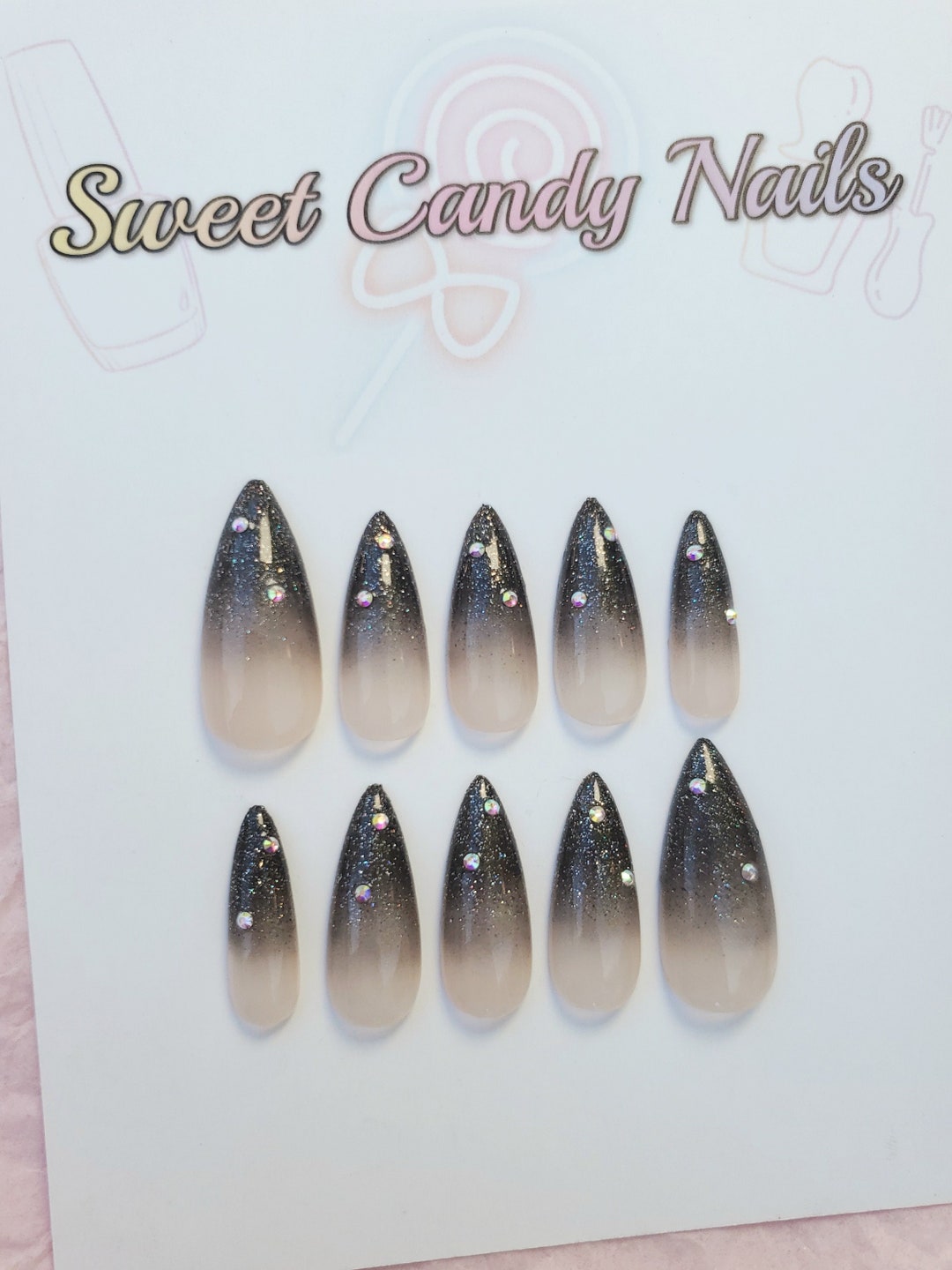 Black Ombre Glitter Press on Nails - Etsy