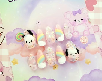 Cute Puppy Rainbow Reusable Luxury Press on Nails