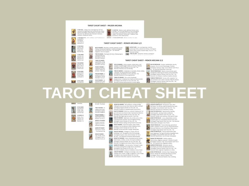 Tarot Cheat Sheet | 3-page Printable Guide (digital Download) - Etsy