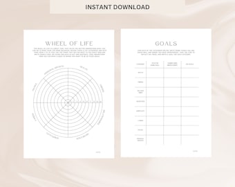 Wheel of Life - Druckbarer Lebensziel-Planer, Ziele zur Verbesserung, Selbstfürsorge, psychische Gesundheit, Lebensziele, persönliches Wachstum, A4 digitaler Download