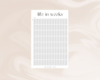 Cartel de Mi vida en semanas / Semanas de mi calendario de vida / Vida en semanas / Arte de pared imprimible Reflexión inspiradora / A3, A4 / PDF y PNG
