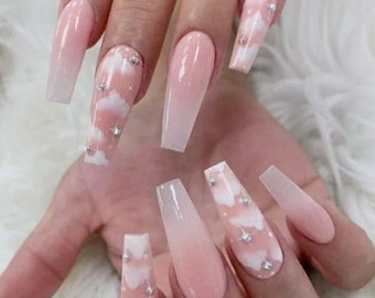 Pink Cloud Nails | Summer Nails | Spring Nails | Gift for her | Women's Nails | Fake nails | Coffin Nails