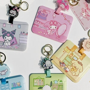 Cute Retractable Horizontal Card Holder, Kawaii Lanyard, Adorable Keychain, Sweet Clip Card Holder