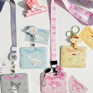 Cute Retractable Horizontal Card Holder, Kawaii Lanyard, Adorable Keychain, Sweet Clip Card Holder