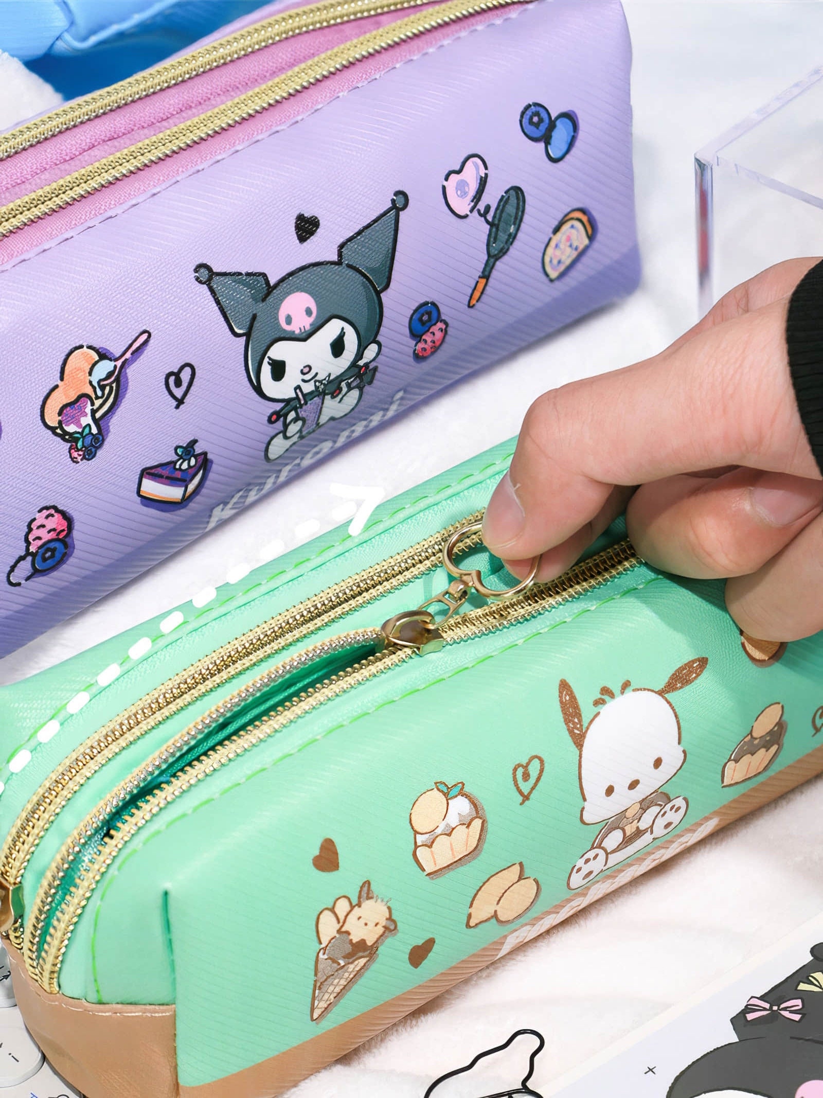 Bella Globe Convertible Vertical Stand Up Cute Pencil Case Box with Decoration Holes for Personalized Anime Cartoon Collectibles on Kawaii Pencil Bag Pouch for