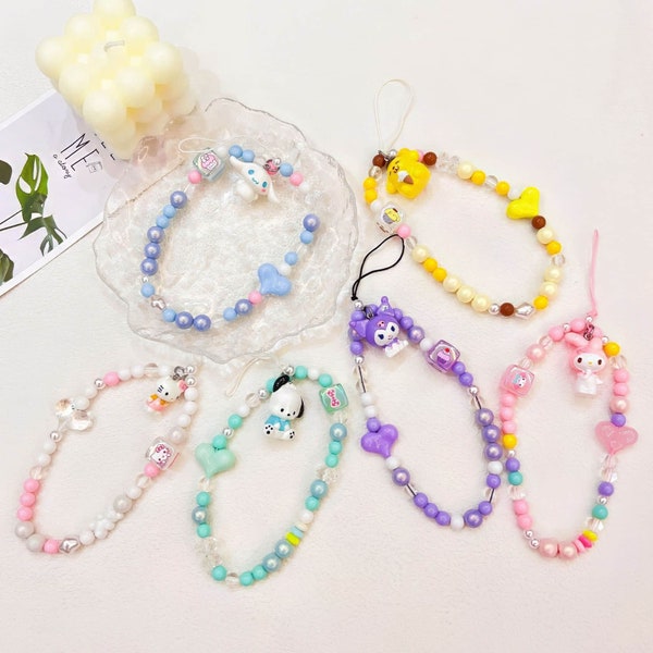 Cute Cell Phone Straps Creative Beaded Kawaii Animal Pendant Charm Non Slip Phone Lanyard Pocket Keychain Strap For Car Key Purse Decoration