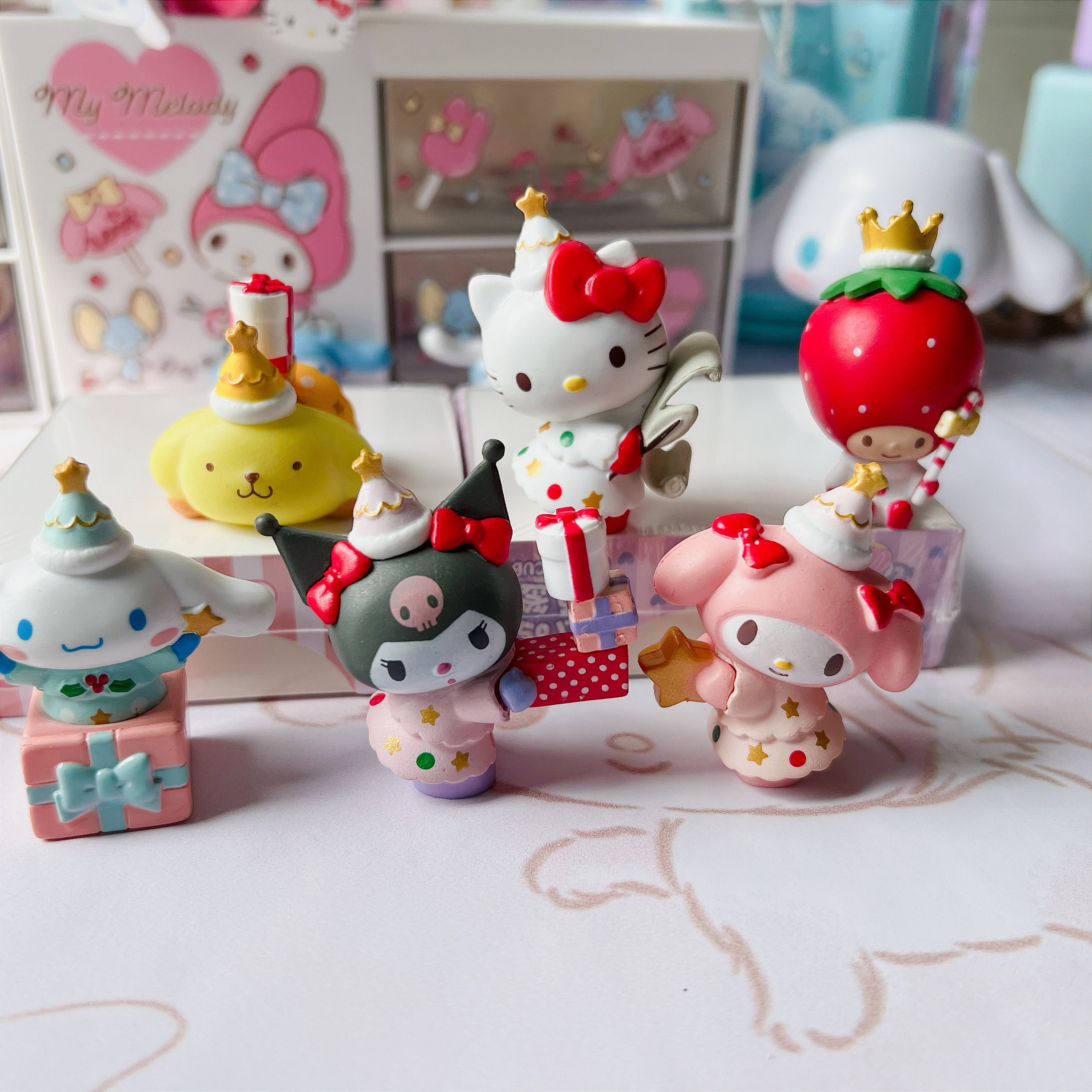 6pcs Anime My Melody Kawaii Desktop Collectible Model Action Figures  Christmas Gifts Cake Home Decoration Pvc Diy Doll Kids Toys