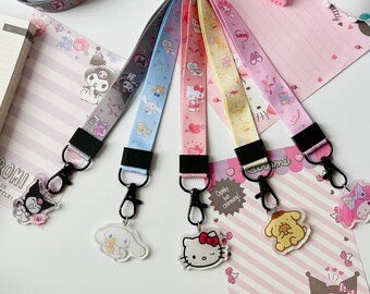 Mignon lanière Kawaii porte-clés titulaire ID Badges sangle clés lanière rose violet Beige bleu noir jaune Orange lanière