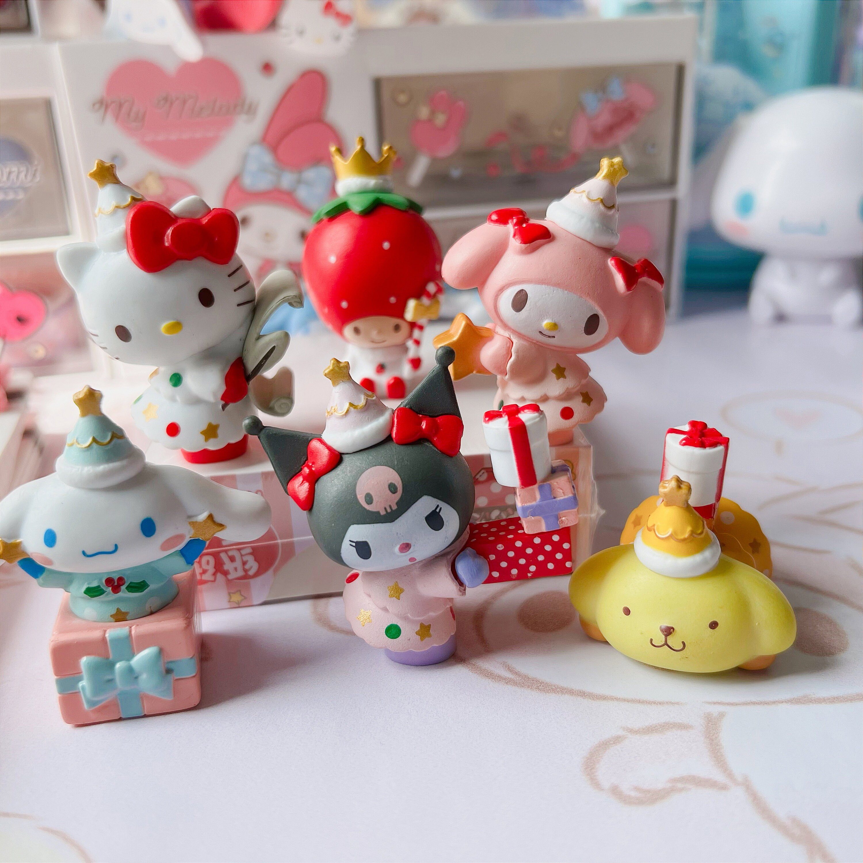 6pcs Anime My Melody Kawaii Desktop Collectible Model Action Figures  Christmas Gifts Cake Home Decoration Pvc Diy Doll Kids Toys