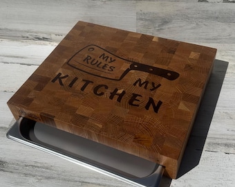 Exclusive End-Grain Cutting Board with Inlay and Food Tray: Style, Quality, and Functionality