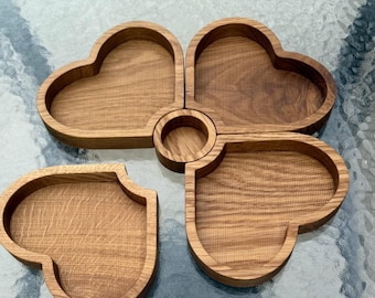 Clover Wooden Serving Tray | 4-Compartment Charcuterie Board | Housewarming Gift for Couple | Modern Wood Nut Snack Dish | Shamrock Decor