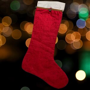 Red Patterned Christmas Stocking with Gift Accent Button