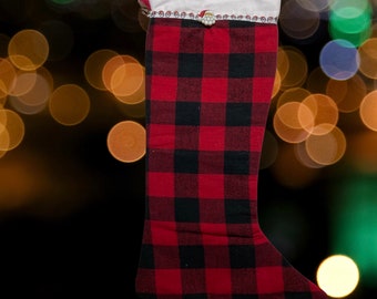 Flanell Buffalo Plaid , 19 “, gefütterter Weihnachtsstrumpf, Aufhängeschlaufe