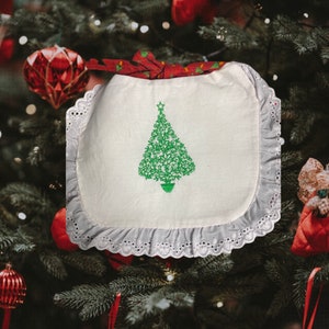 Embroidered Tree on White Background /Reverse Side Little green trees