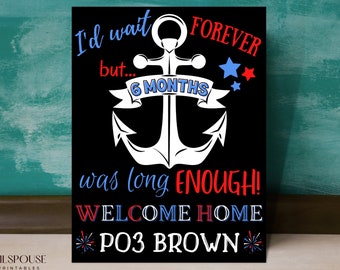Digital Sailor Homecoming Sign - Chalkboard Printable Custom Design - Welcome Home Spouse Husband - I'd Wait Forever - Anchor - Sailor