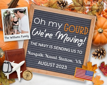 Instant Download-Digital Download for Social Media-Fall Season Moving Announcement-Military PCS-With Photo - New Duty Station - Oh My Gourd