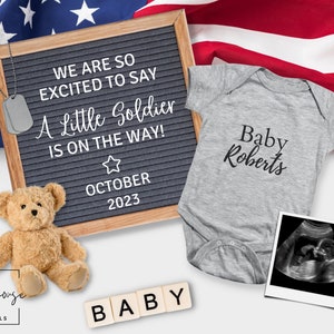 Editable Military Baby Announcement - &quot;A Little Soldier is on the Way&quot; - Digital Birth Announcement - Military Spouse - Instant Download