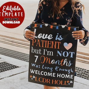 Editable Military Welcome Home Sign Back from Deployment - Printable Customized homecoming Sign - Love Is Patient - Cute Homecoming Template