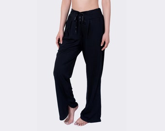 Pantalon Casual Black Yoga Flare | Pantalon évasé avec poches et cordon de serrage raffiné