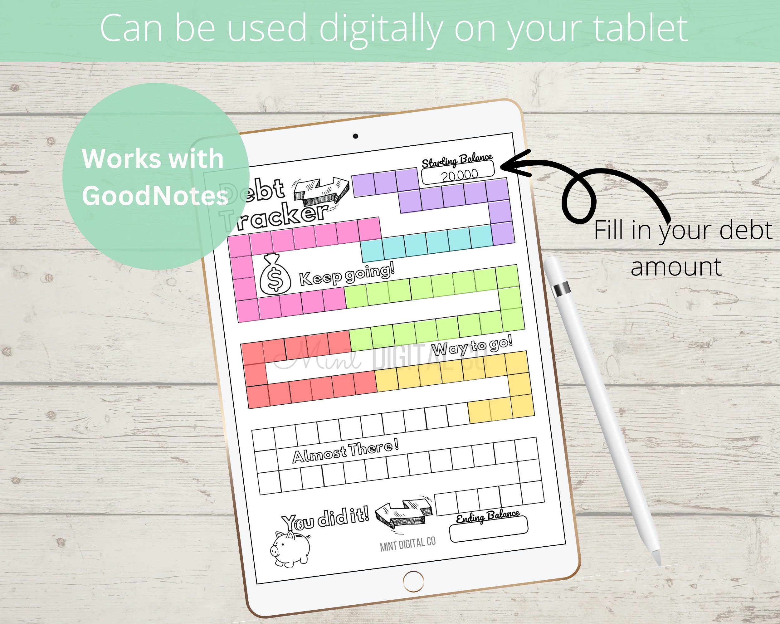 Debt Repayment Tracker, Coloring Page, Instant Pdf Download, Goodnotes