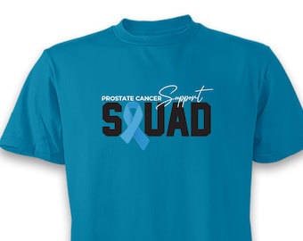 Prostate Cancer Awareness Support Squad T-Shirt: Blue Ribbon Unisex Tee