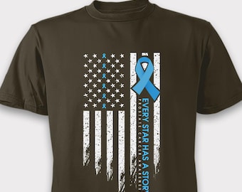 Prostate Cancer Awareness Shirt: American Flag Blue Ribbon Tee