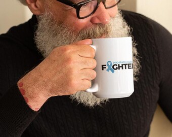 Prostate Cancer Awareness Mug: Blue Ribbon Fighter Coffee Cup