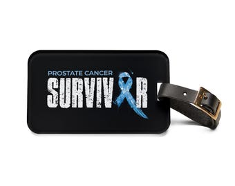 Prostate Cancer Survivor Luggage Tag  Blue Ribbon Travel Accessory  Fighter & Awareness Gift